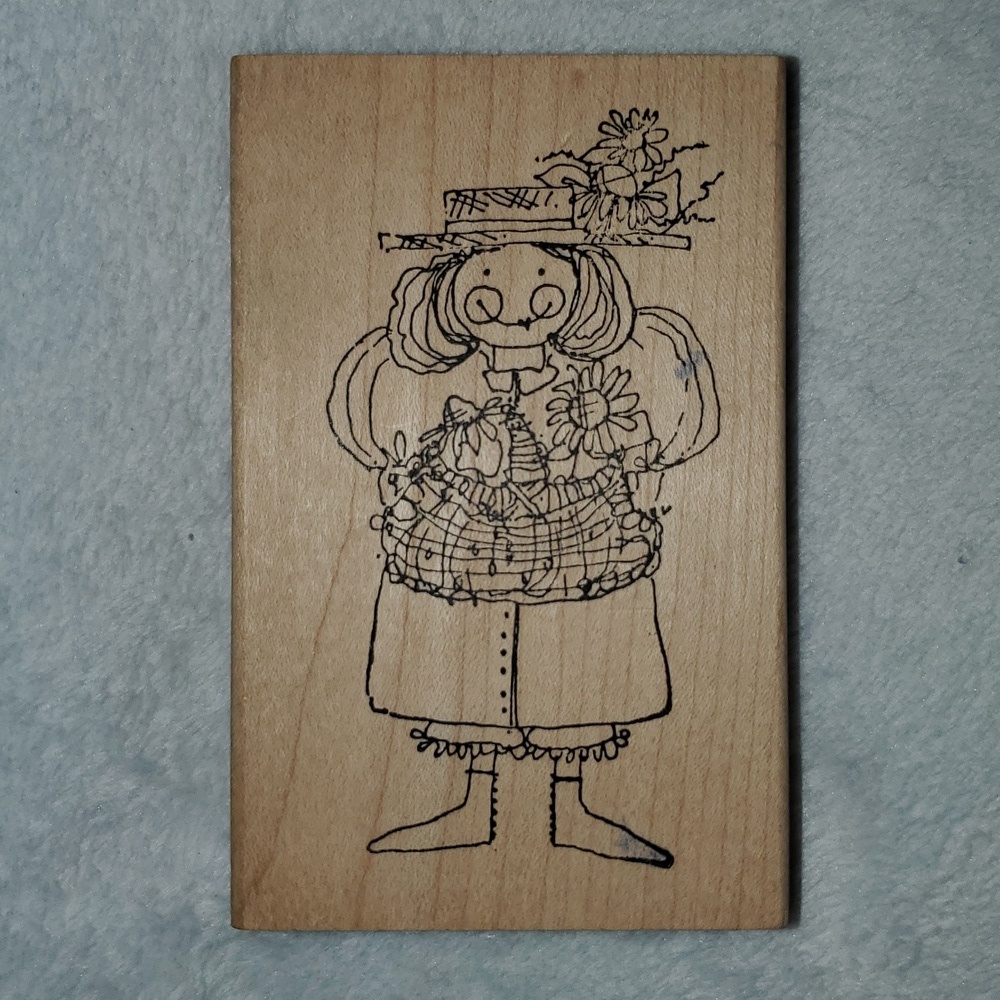 VTG Dotty's Darlin's Wooden Block Stamp Folk Art Woman With Flowers